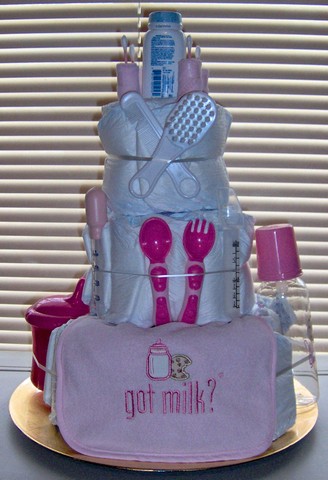 "GOT MILK?" 3 Tier Pink Diaper Cake